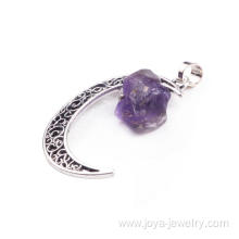 Charm Natural Raw Rough Amethyst Gemstone Moon Pendant